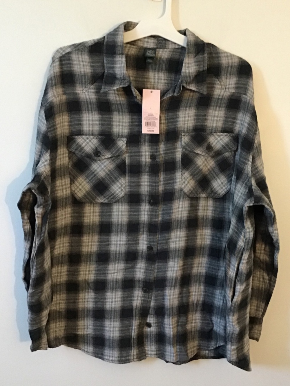 Wild Fable Women’s  Flannel Shirt Black Plaid Size Large